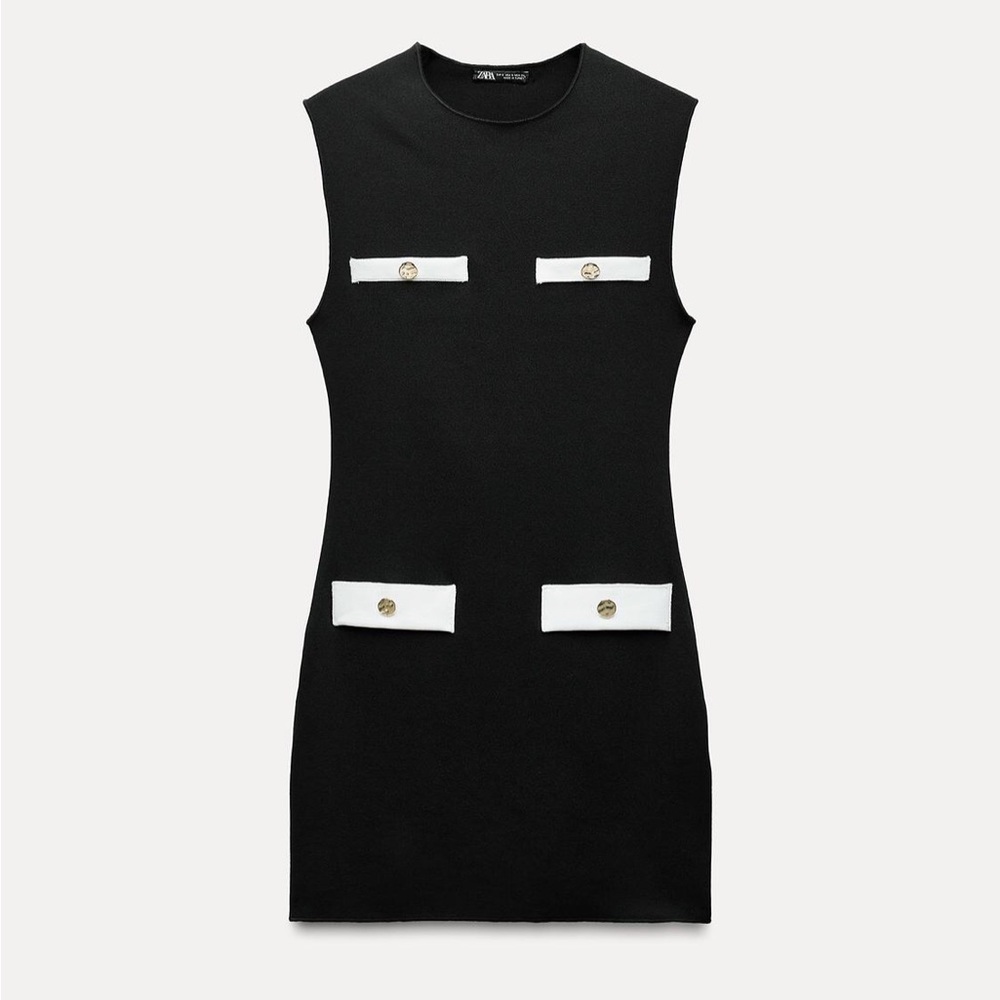 Zara mini black knit dress with white pattern